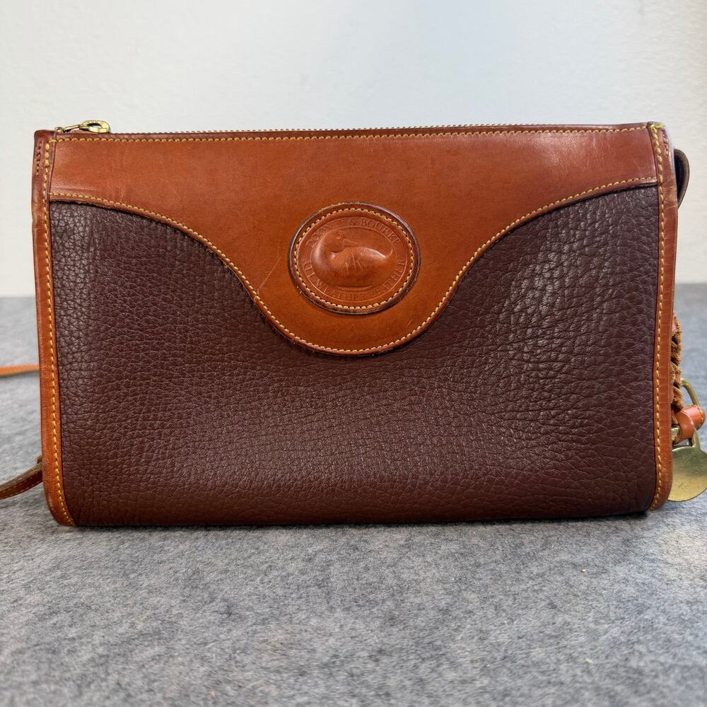 Vintage Dooney & Bourke All-Weather Brown Leather Crossbody Embossed. Bag Purse